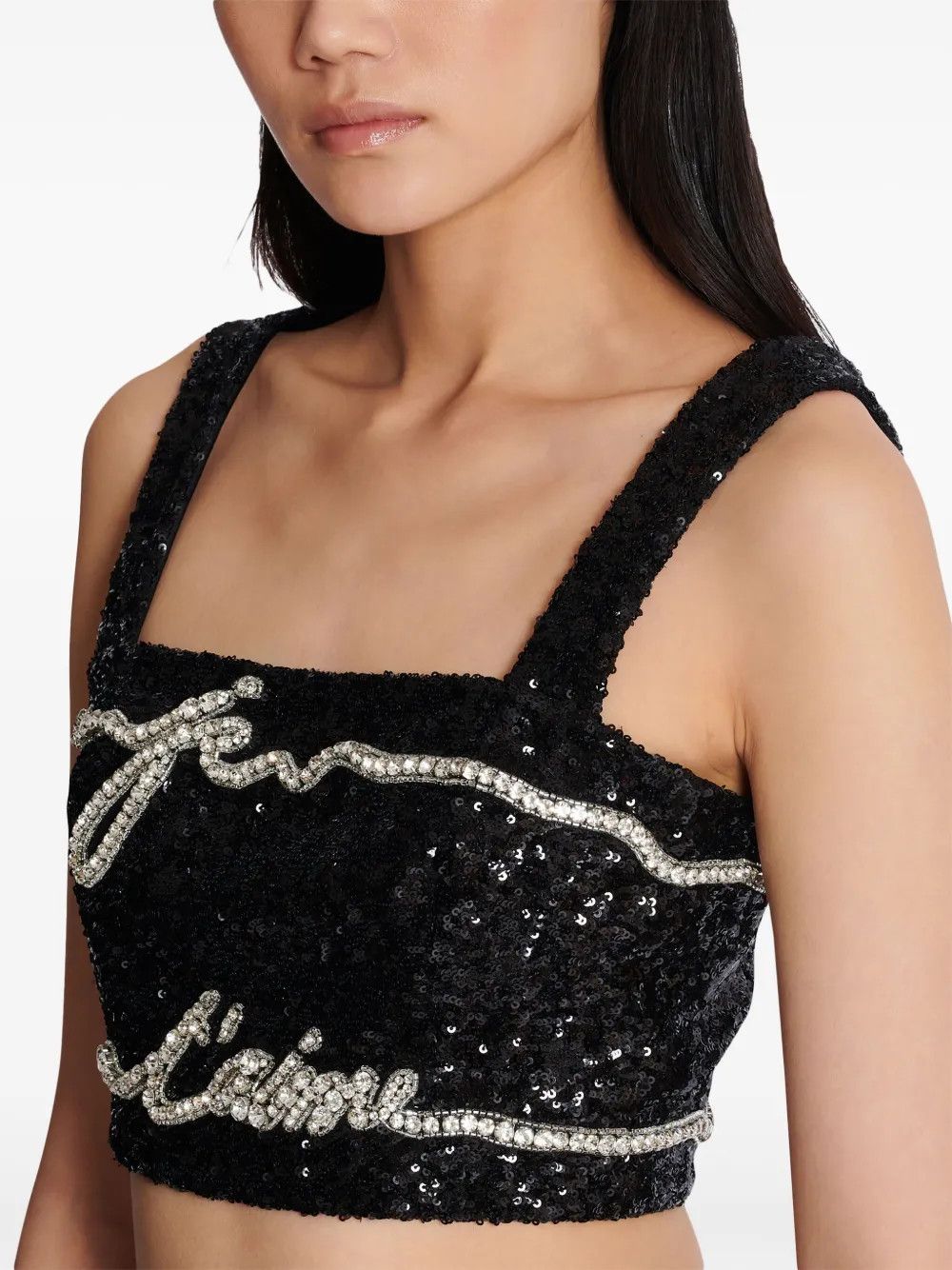 Balmain o1s1wg111225 Sequinned Cropped Top in Black Size XL / US 12-14 / IT 48-50 - 7 Thumbnail