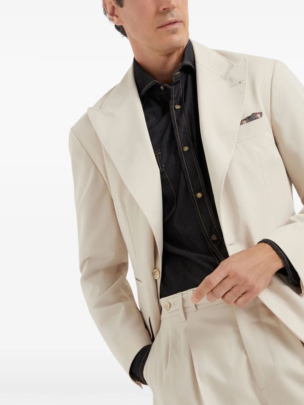 Brunello Cucinelli o1w1db11125 Gabardine Large Lapels Jacket in Beige Size US M / EU 48-50 / 2 - 3 Thumbnail