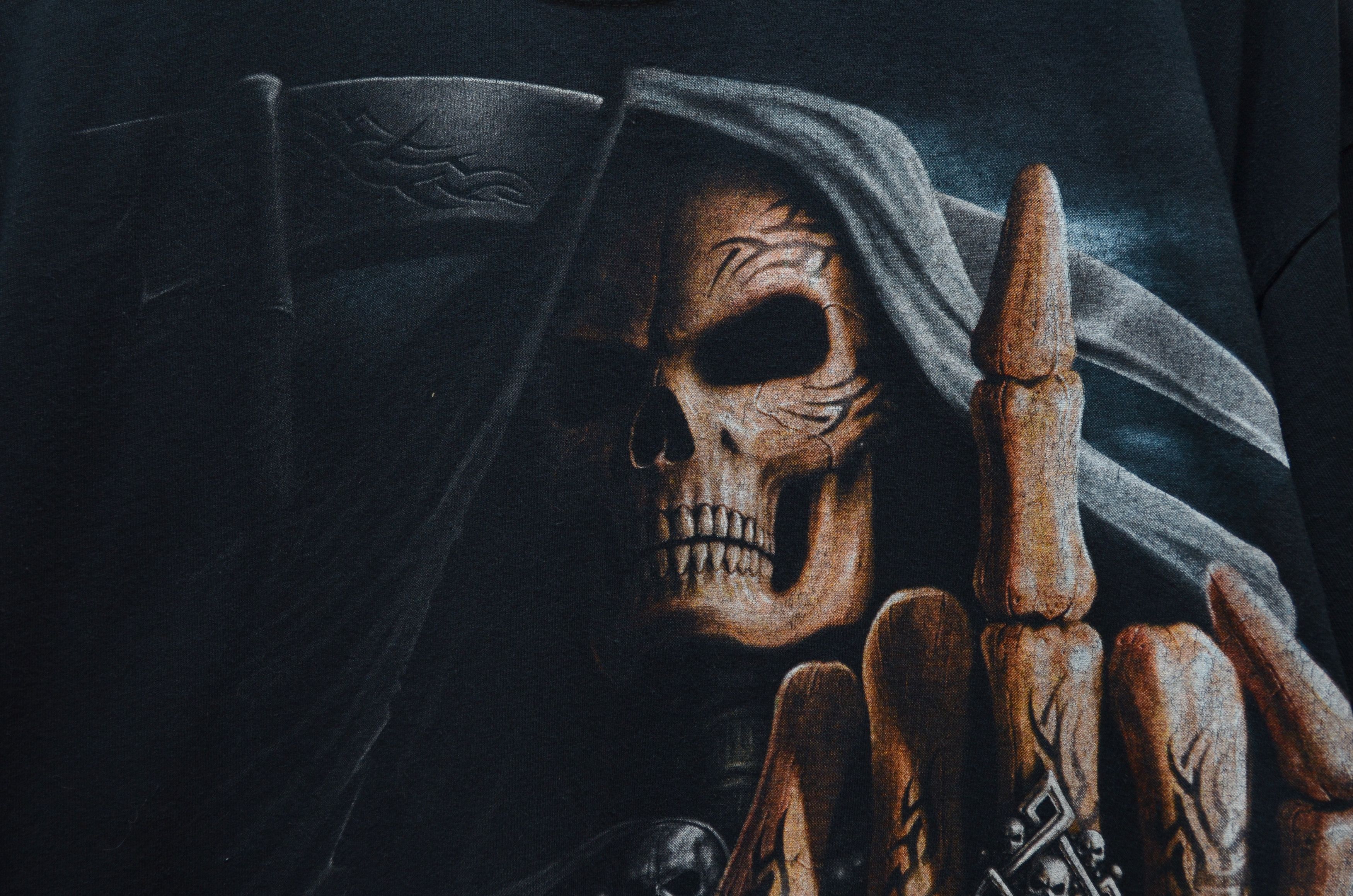 Vintage Vintage Y2K Fuck Reaper Skeleton Graphic Black Tee Shirt XL Size US XL / EU 56 / 4 - 4 Thumbnail