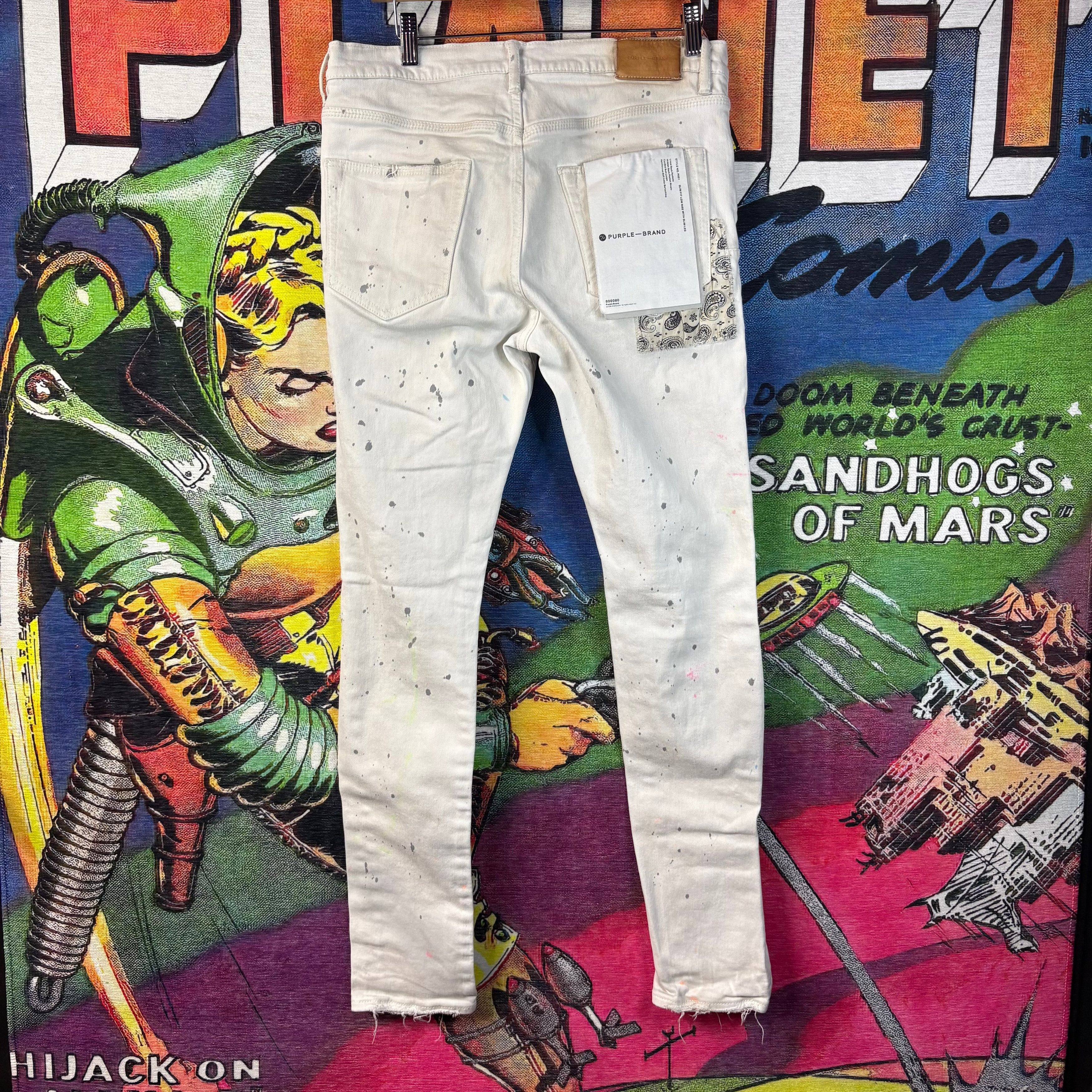 Purple Brand Purple Brand Painted White Denim Jeans Size 33" Size US 33 - 4 Thumbnail