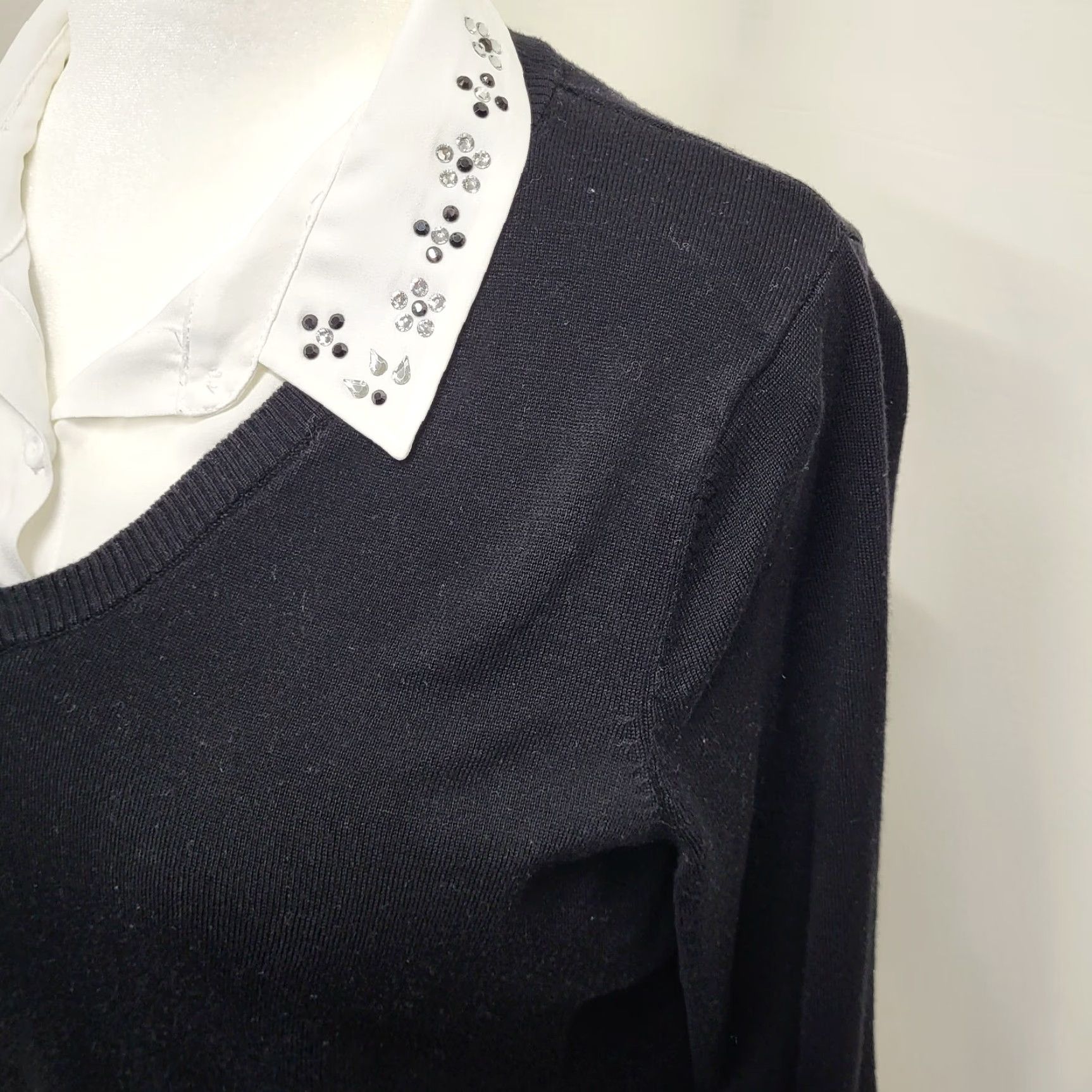 Adrianna Papell Adrianna Papell Twofer Sweater Women XL V-Neck Layered Sheath Black White Size XL / US 12-14 / IT 48-50 - 4 Thumbnail