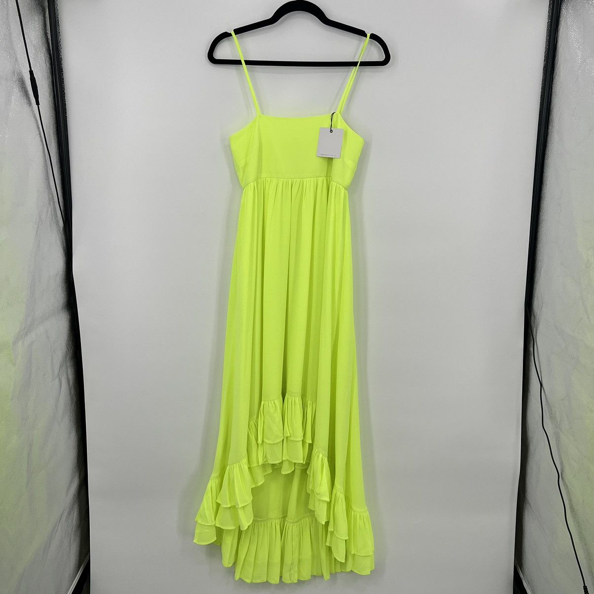 Designer NWT Kleid For Her Neon Yellow High Low Asymmetrical Size XS / US 0-2 / IT 36-38 - 1 Thumbnail