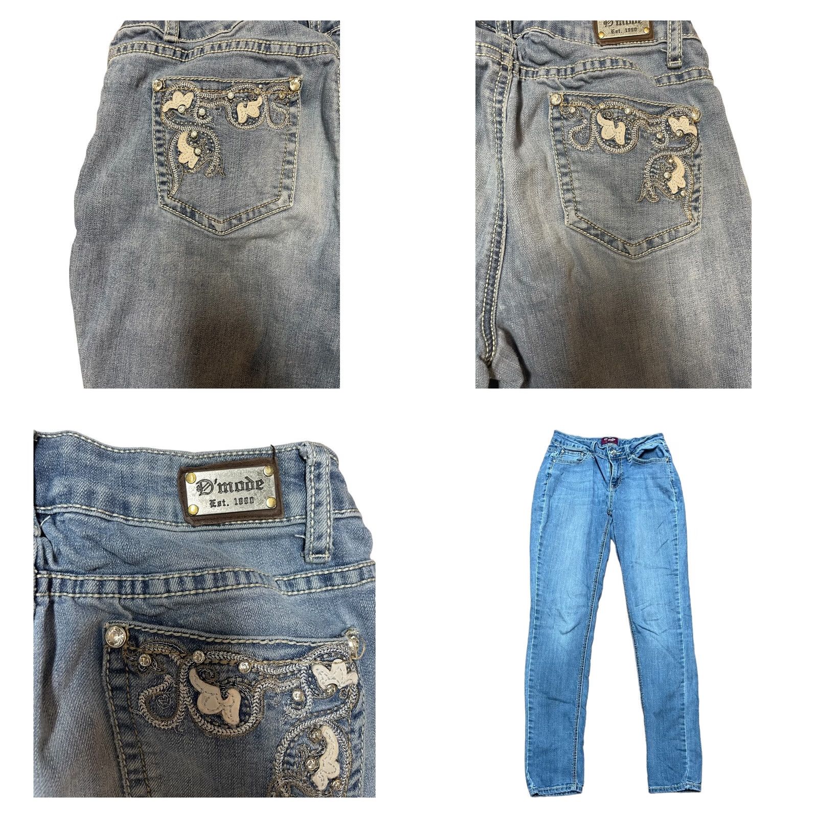 Vintage D'mode Women’s Studded Embroidered Blue Jean Pants Sz 7 Straight Leg Rhinestones Jeans Women 90s Vintage No Size 28" / US 6 / IT 42 - 9 Thumbnail