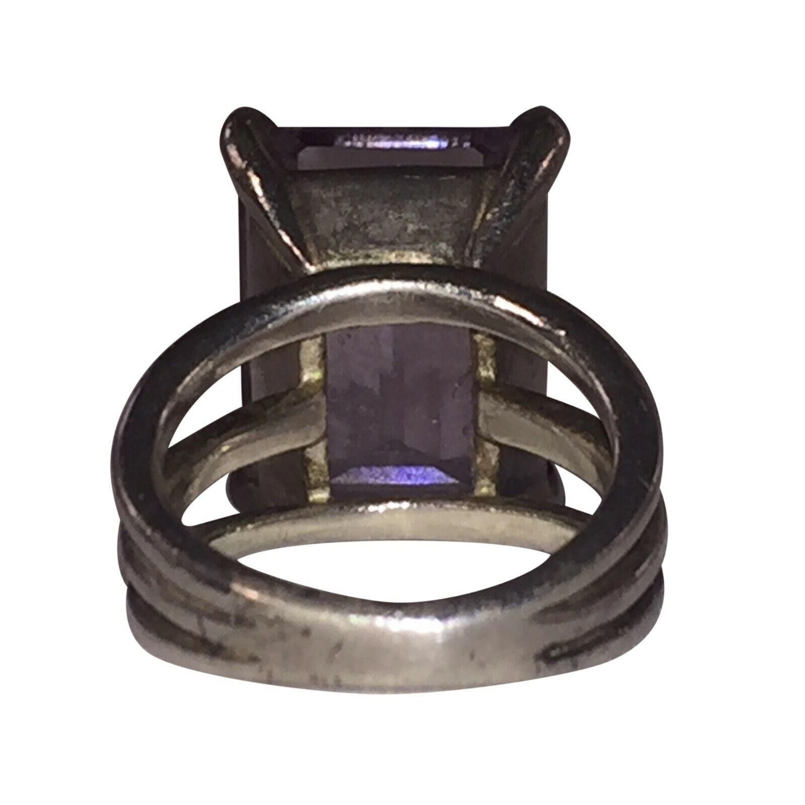 Designer Massive Emerald Cut Amethyst Sterling Silver Cocktail Ring Size ONE SIZE - 4 Thumbnail