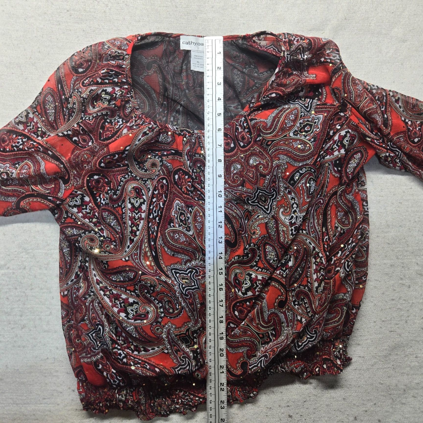 Vintage Cathy Daniels Shirt Womens XL Red Paisley 3/4 Sleeve Scoop Neck Blouse Top Adult Size XL / US 12-14 / IT 48-50 - 4 Thumbnail