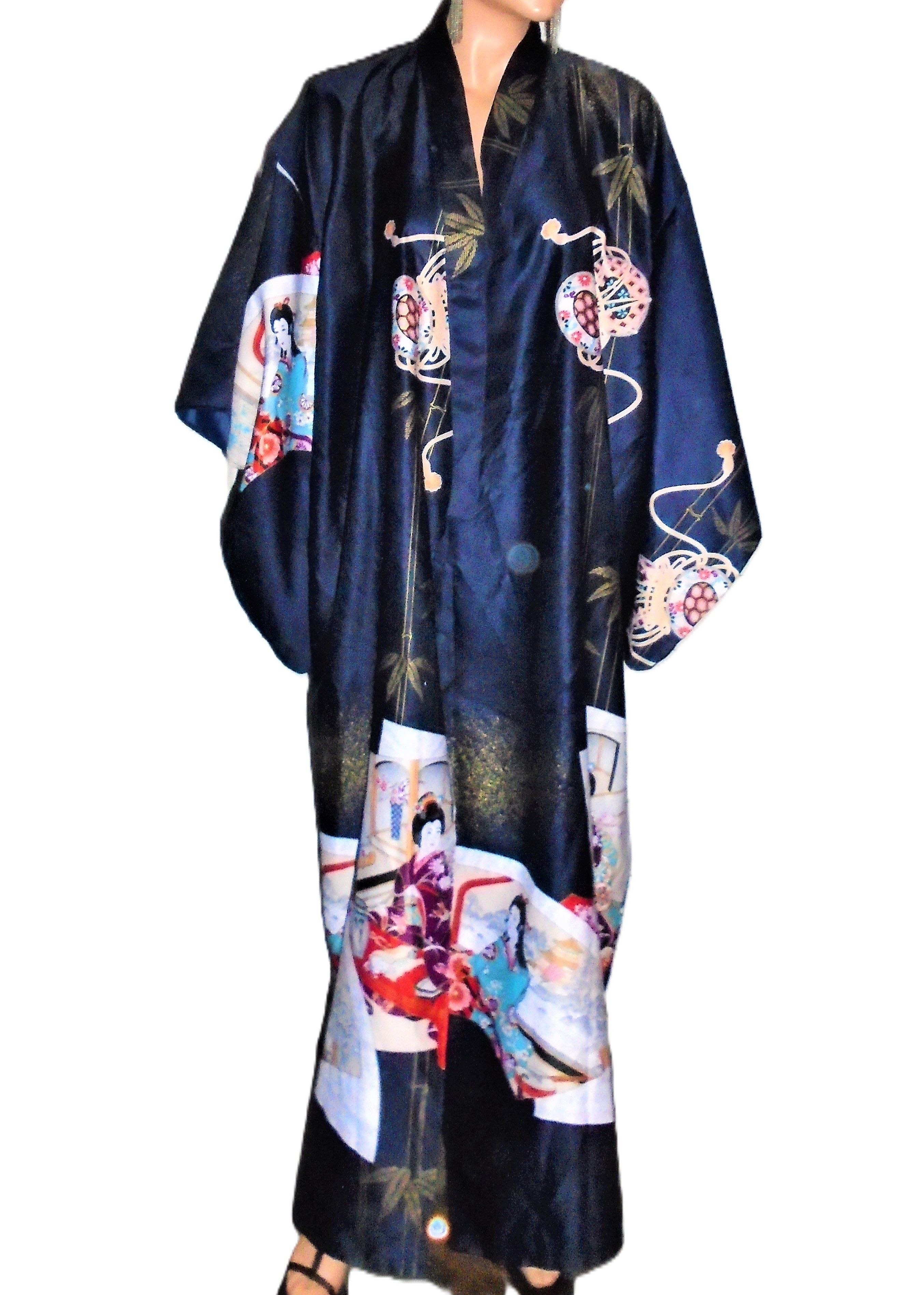 Vintage Vintage Navy Blue Asian Kimono Robe One Size Size ONE SIZE - 1 Thumbnail