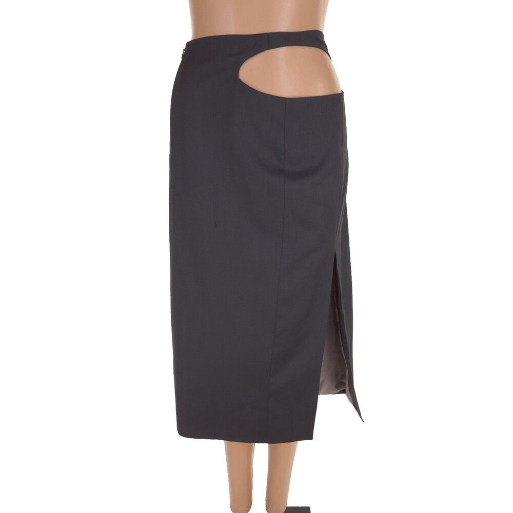LOW CLASSIC LOW CLASSIC Curve Hole Midi Skirt Size M Gray Keyhole Waist Size 30" / US 8 / IT 44 - 2 Thumbnail