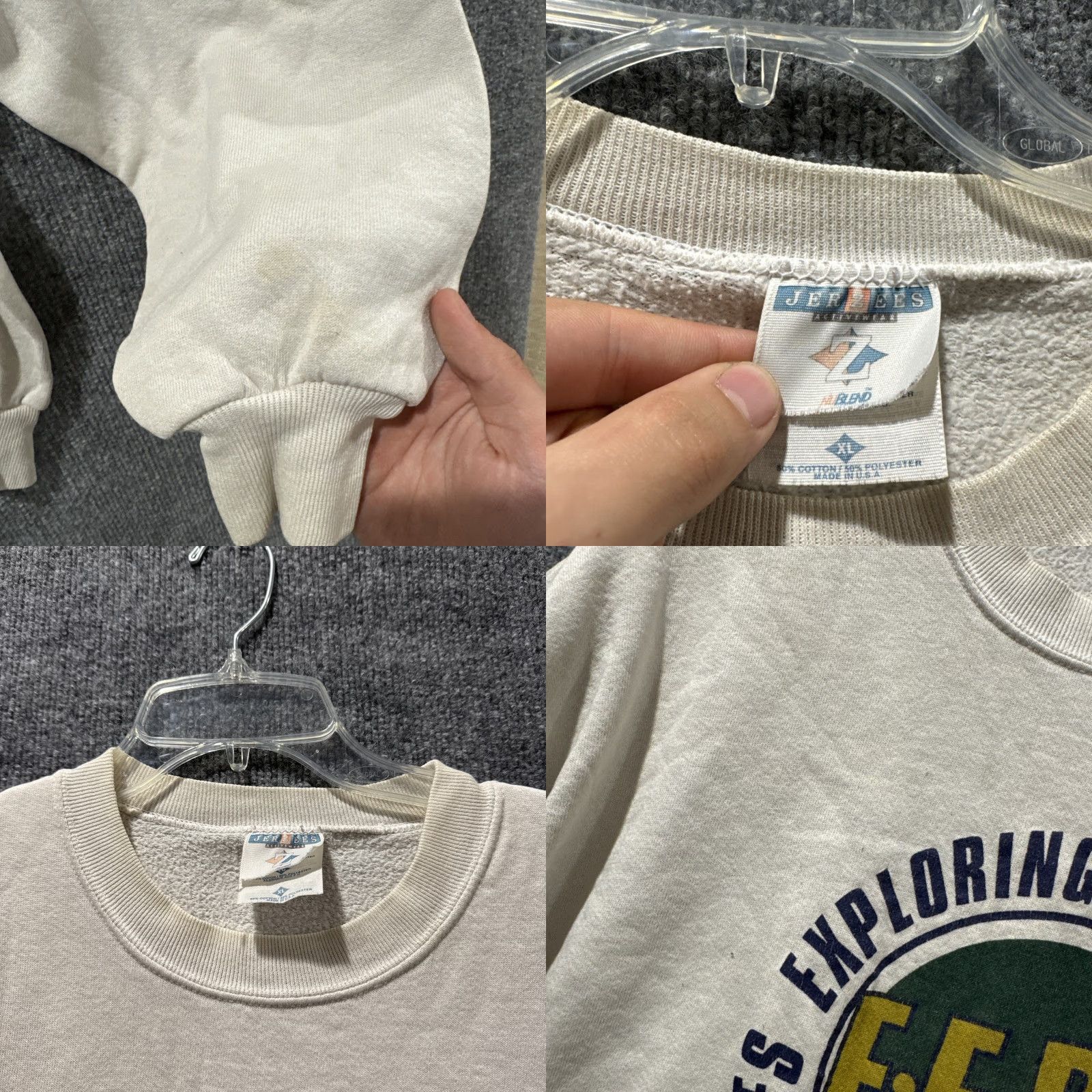 Jerzees VINTAGE 90s JERZEES Sweatshirt Unisex Adults XL White Stained Crewneck HTF Size ONE SIZE - 8 Thumbnail