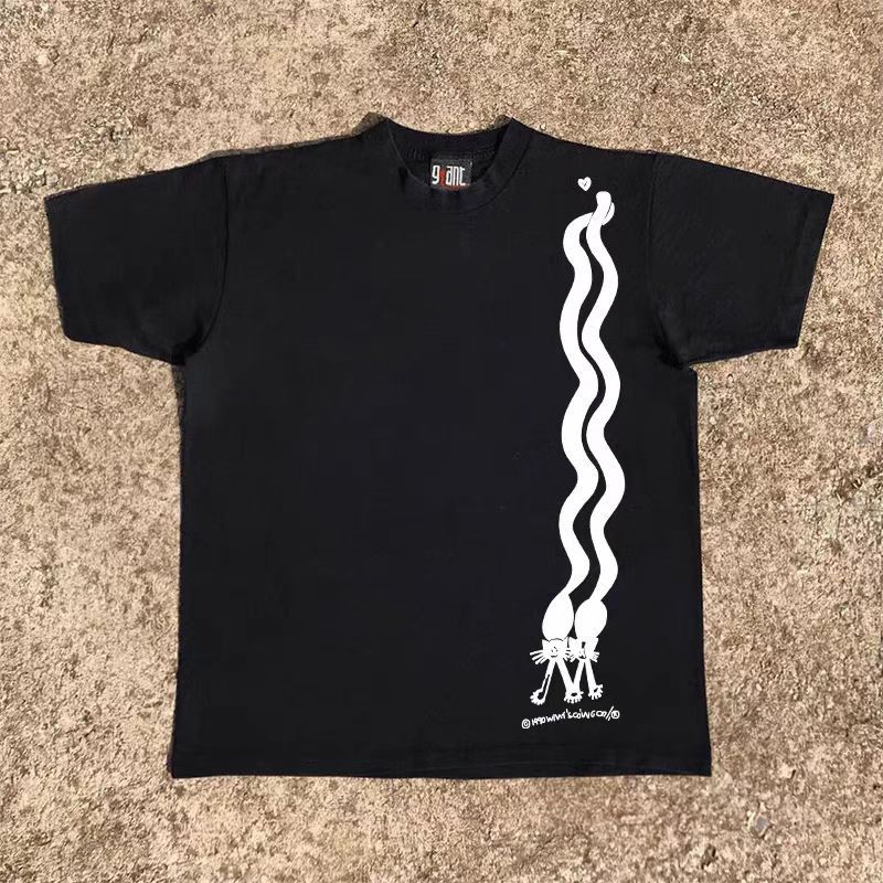 Japanese Brand Black Loose Long Tail Cat Print Short Sleeve T-Shirt Size US L / EU 52-54 / 3 - 1 Thumbnail