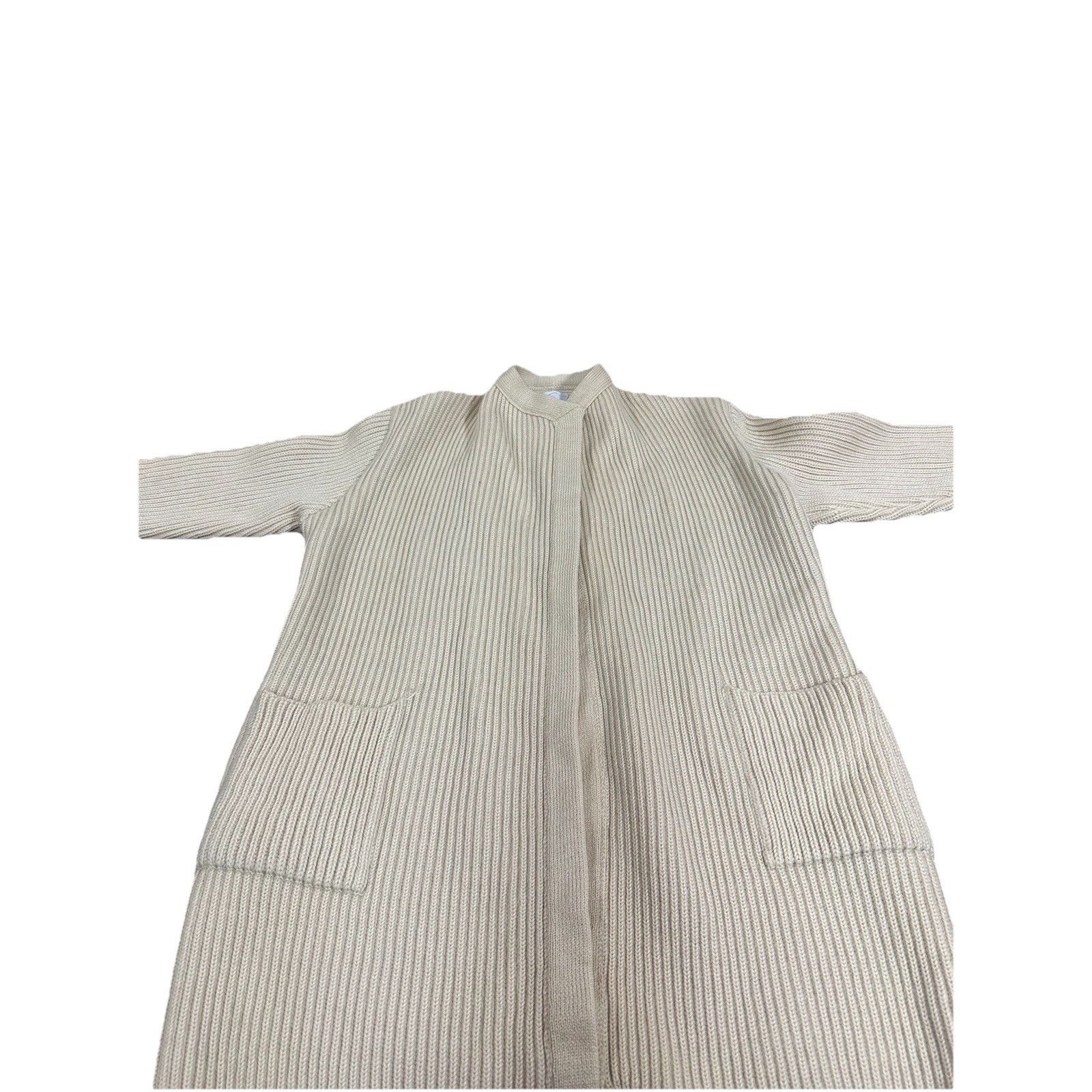 Other Vintage Women’s Beige Ribbed Knit Long Sleeve Cardigan Duste Size XS / US 0-2 / IT 36-38 - 3 Thumbnail