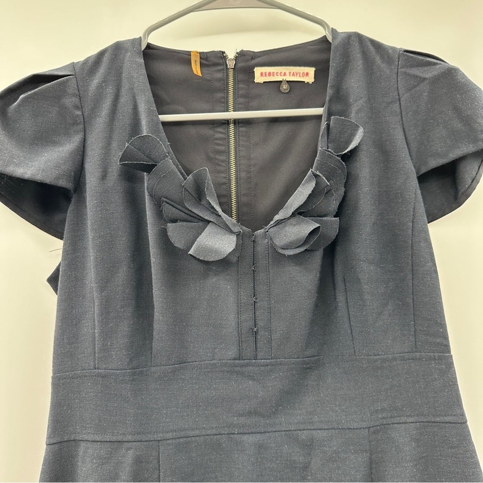 Rebecca Taylor Rebecca Taylor Dark Navy Blue Cap Short Sleeve Ruffle Dress Size XL / US 12-14 / IT 48-50 - 2 Thumbnail