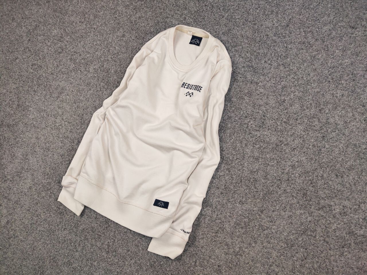 Bleu De Paname Crew Check Logo Jumper Beige Sweatshirt, Men's — image 3 of 6