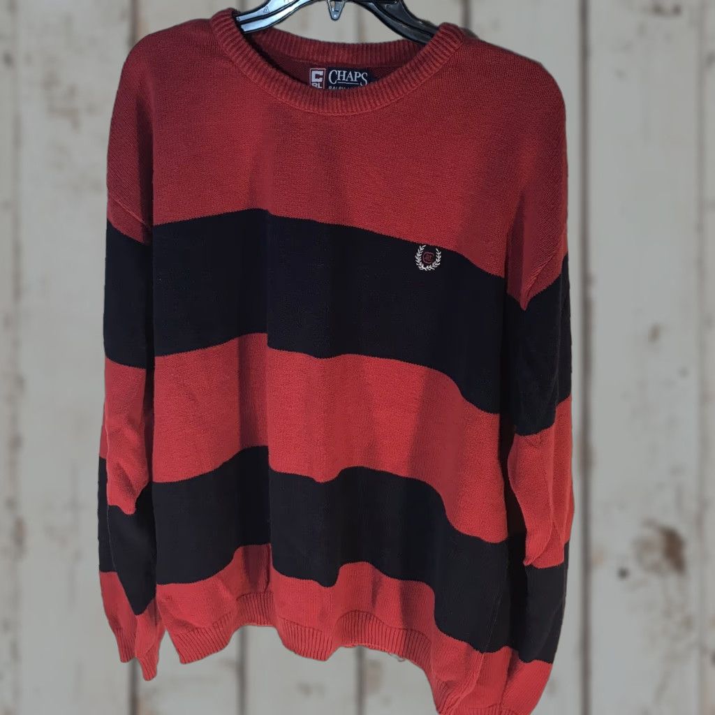 Chaps VINTAGE Ralph Lauren Chaps Mens Sweater Size XL Cotton Red/Navy USA Crew Neck Knit Pullover Fall Winter Size US XL / EU 56 / 4 - 1 Thumbnail