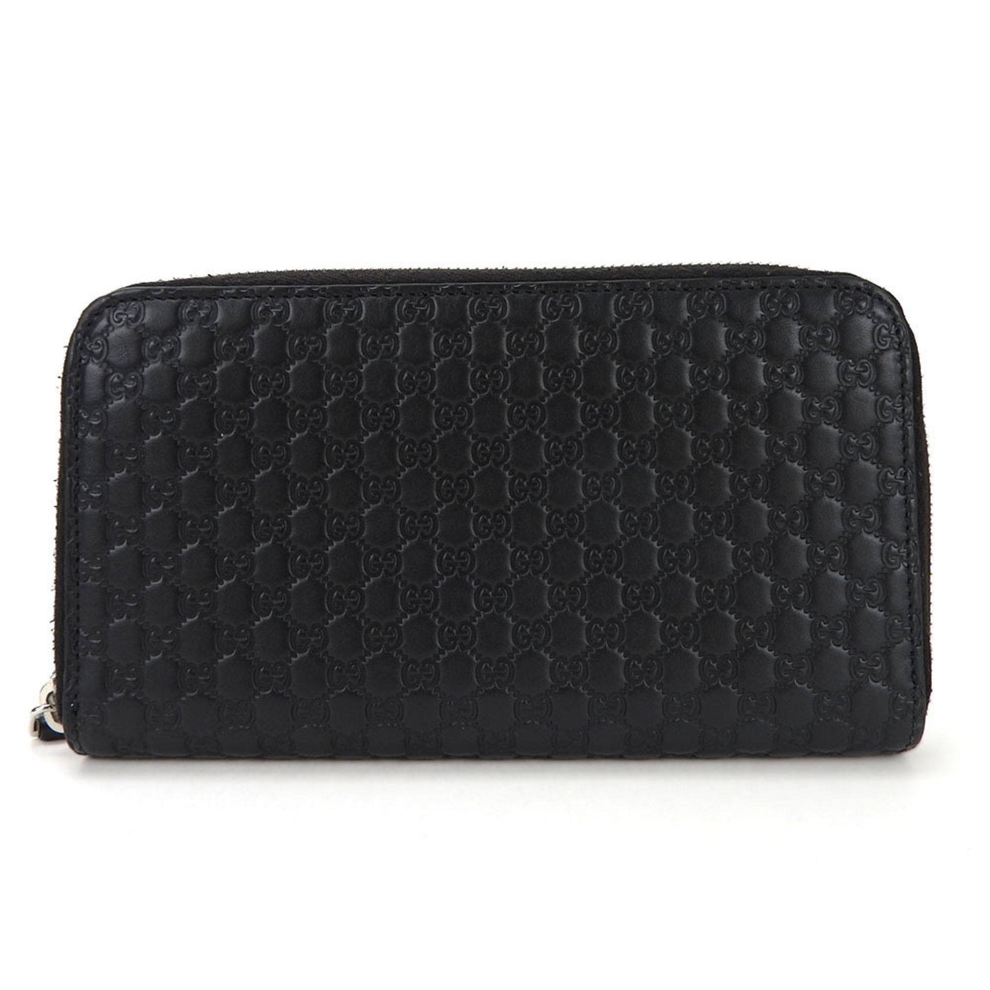 image of Gucci Round Long Wallet 544473 Guccisima Micro GG Black Leather Accessories Women's Men's Gucci Zip