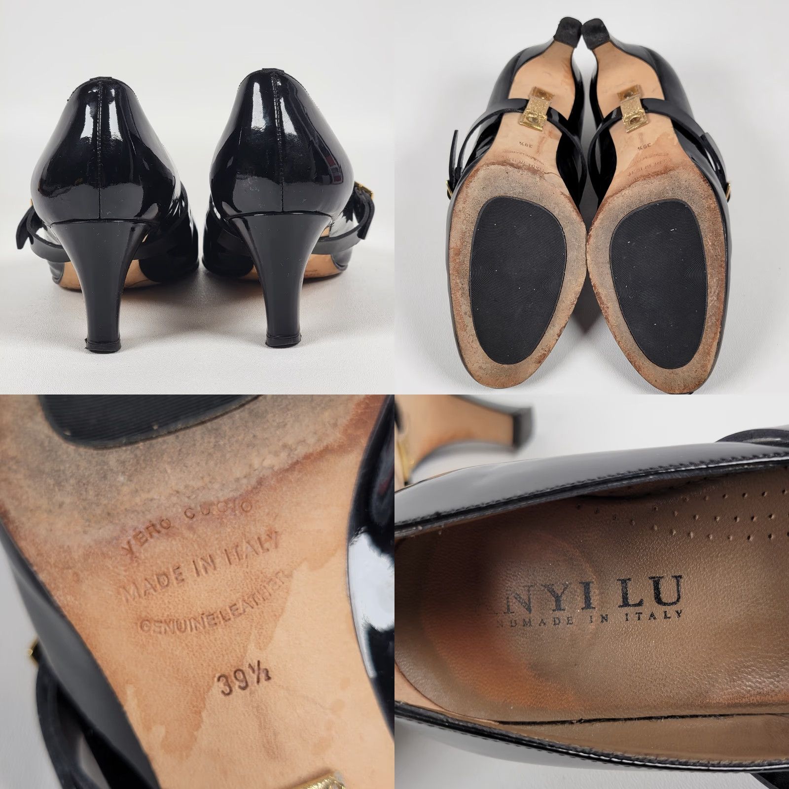 Vintage Anyi Lu Black Patent Leather Buckle Strap Pumps 9 Italy Women's Pump Kitten Heel Formal Party/Cocktail Casual Shoes Size US 9 / IT 39 - 8 Thumbnail