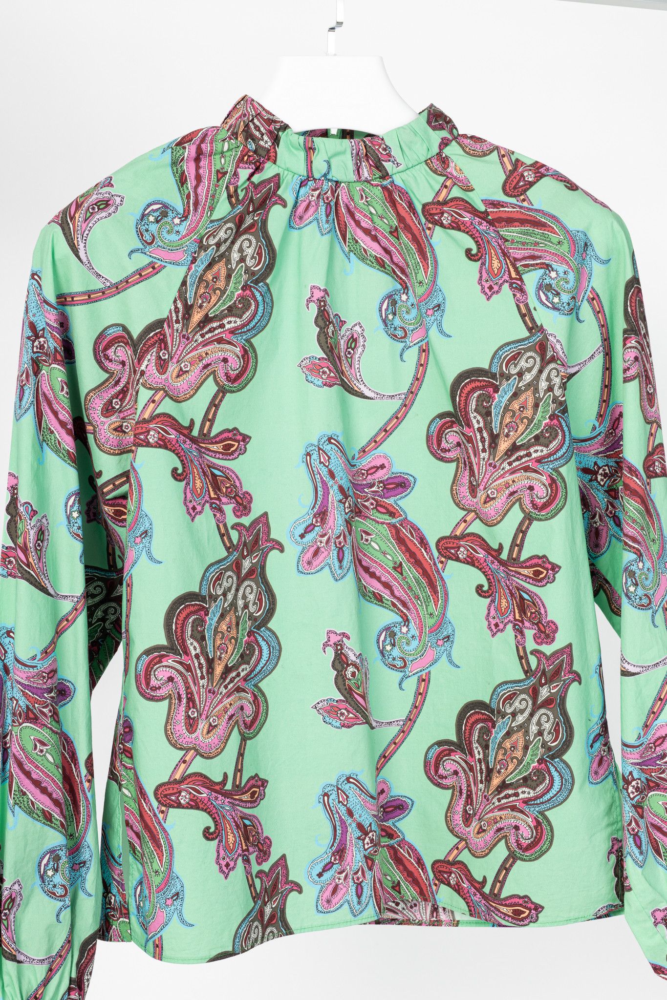 Tibi Tibi Mint Multi Paisley Cotton Shirred Neck Top Size XS / US 0-2 / IT 36-38 - 3 Thumbnail