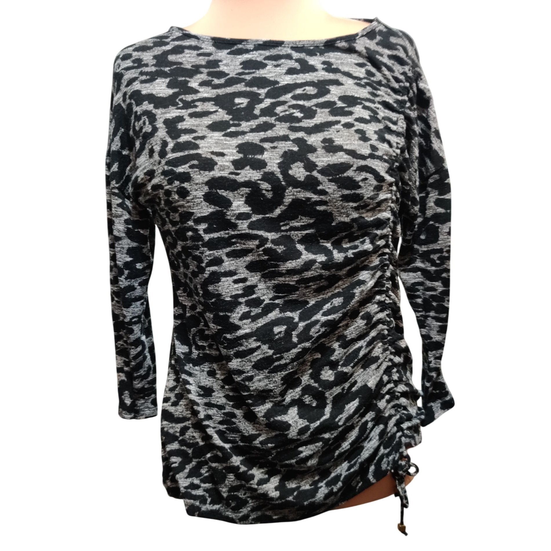 Other Adrienne Vittadini L Gray Black Animal Print Side Ruched Tie Size L / US 10 / IT 46 - 1 Thumbnail