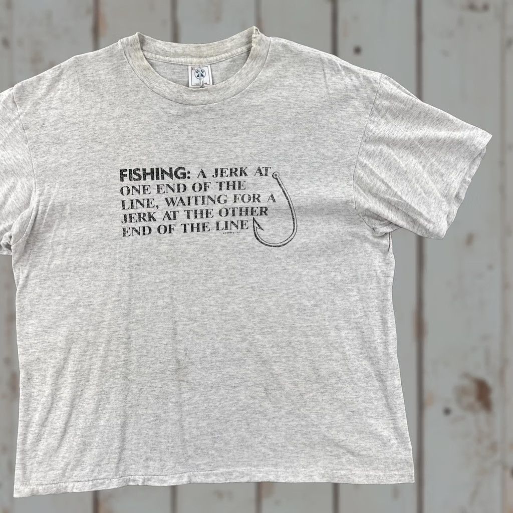 Delta Vintage Delta Mens XL Gray Single Stitch Made In USA Shirt 90s Fishing Humor Tee Size US XL / EU 56 / 4 - 1 Thumbnail