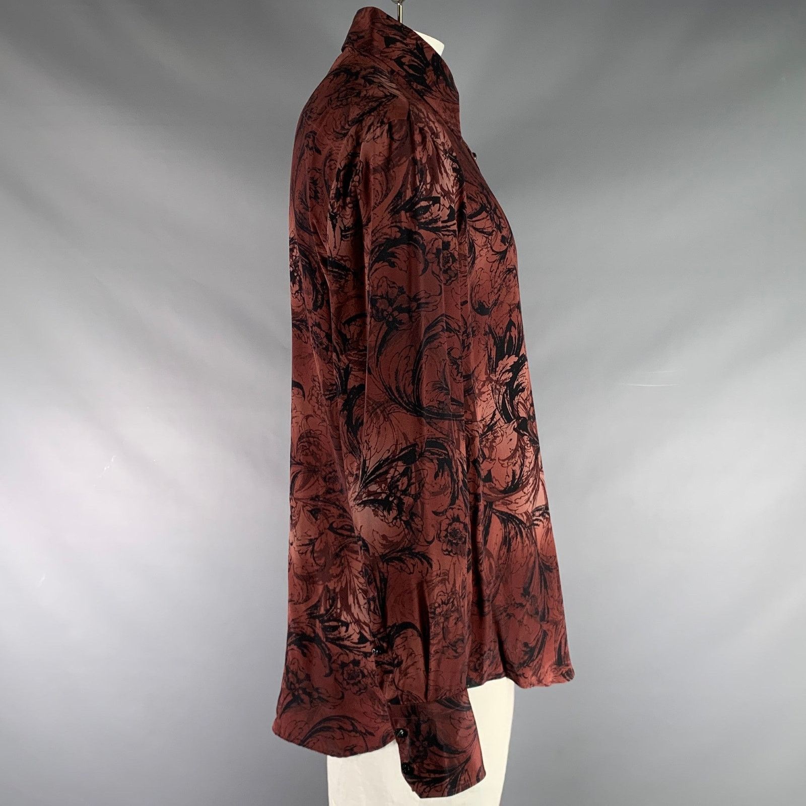 Billionaire Couture Size XL Brown Black Print Silk Button Up Long Sleeve Shirt Size US XL / EU 56 / 4 - 3 Thumbnail