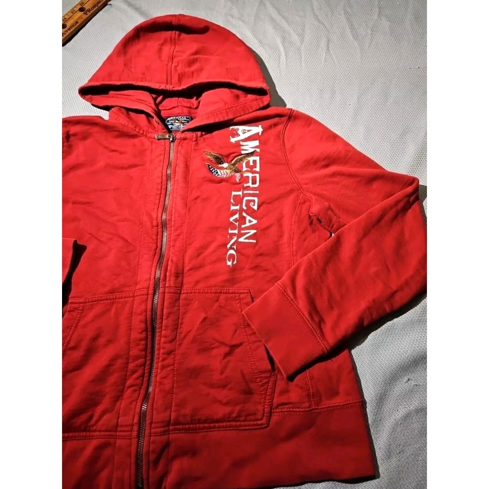 American Eagle Outfitters VINTAGE American Eagle Hoodie Mens Large Red Spellout Full Zip Embroidered Y2K Size US L / EU 52-54 / 3 - 5 Thumbnail
