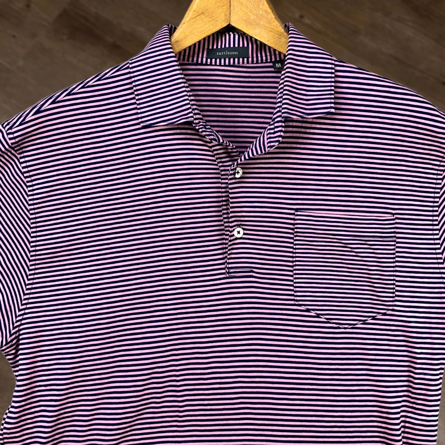 Vintage VINTAGE? No. Turtleson Polo Shirt Men M Pink Black Stripe Rugby Short Sleeve Pocket Golf Shirt Size US M / EU 48-50 / 2 - 1 Thumbnail
