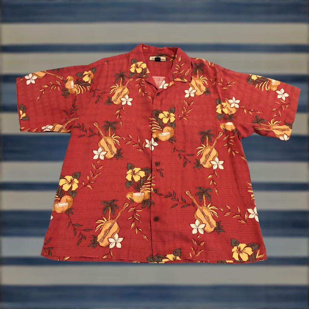 Tommy Bahama Tommy Bahama Hawaiian 100% Silk Shirt Coconuts Ukelele Palm Mens Large Pink Short Sleeve Button-Up Collar Shirt Mens L Silk Hibiscus Floral Casual Size US L / EU 52-54 / 3 - 1 Thumbnail