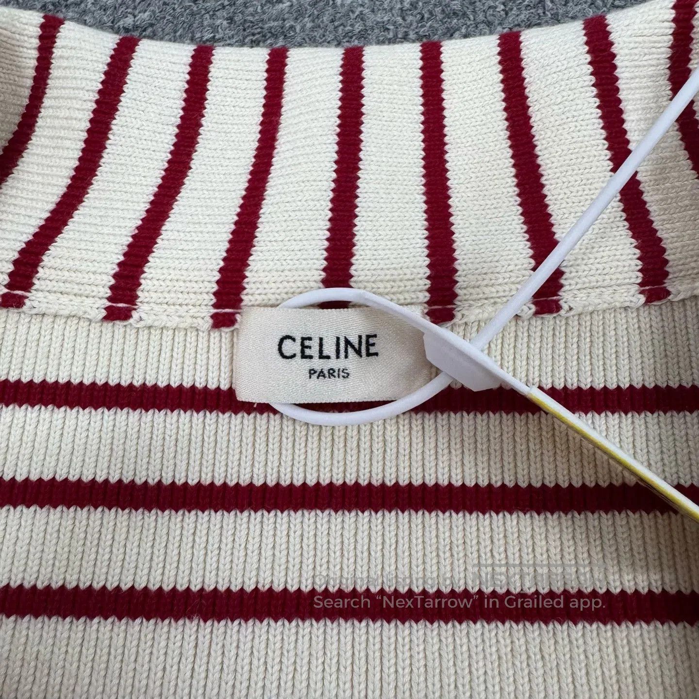 Celine CELINE Off-white with red stripes V-neck, short knit top| Size M / US 6-8 / IT 42-44 - 5 Thumbnail