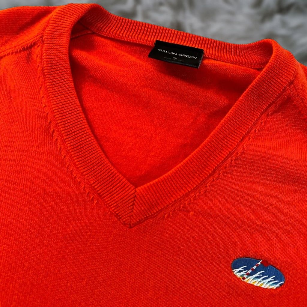 Galvin Green Sweater Men’s XL Orange 100% Wool V-Neck Pullover