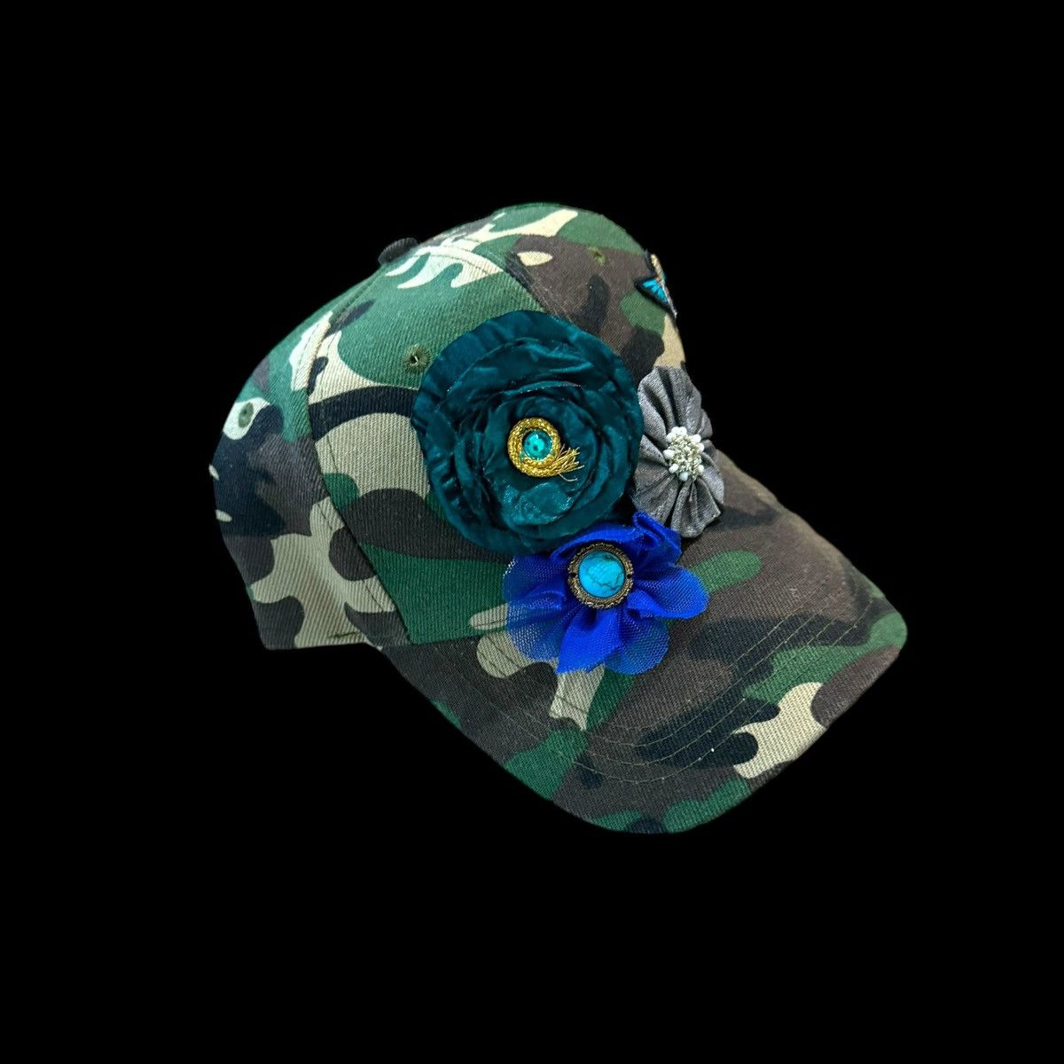 Other Custom/cap embellished with flowers and hummingbird. Size ONE SIZE - 3 Thumbnail