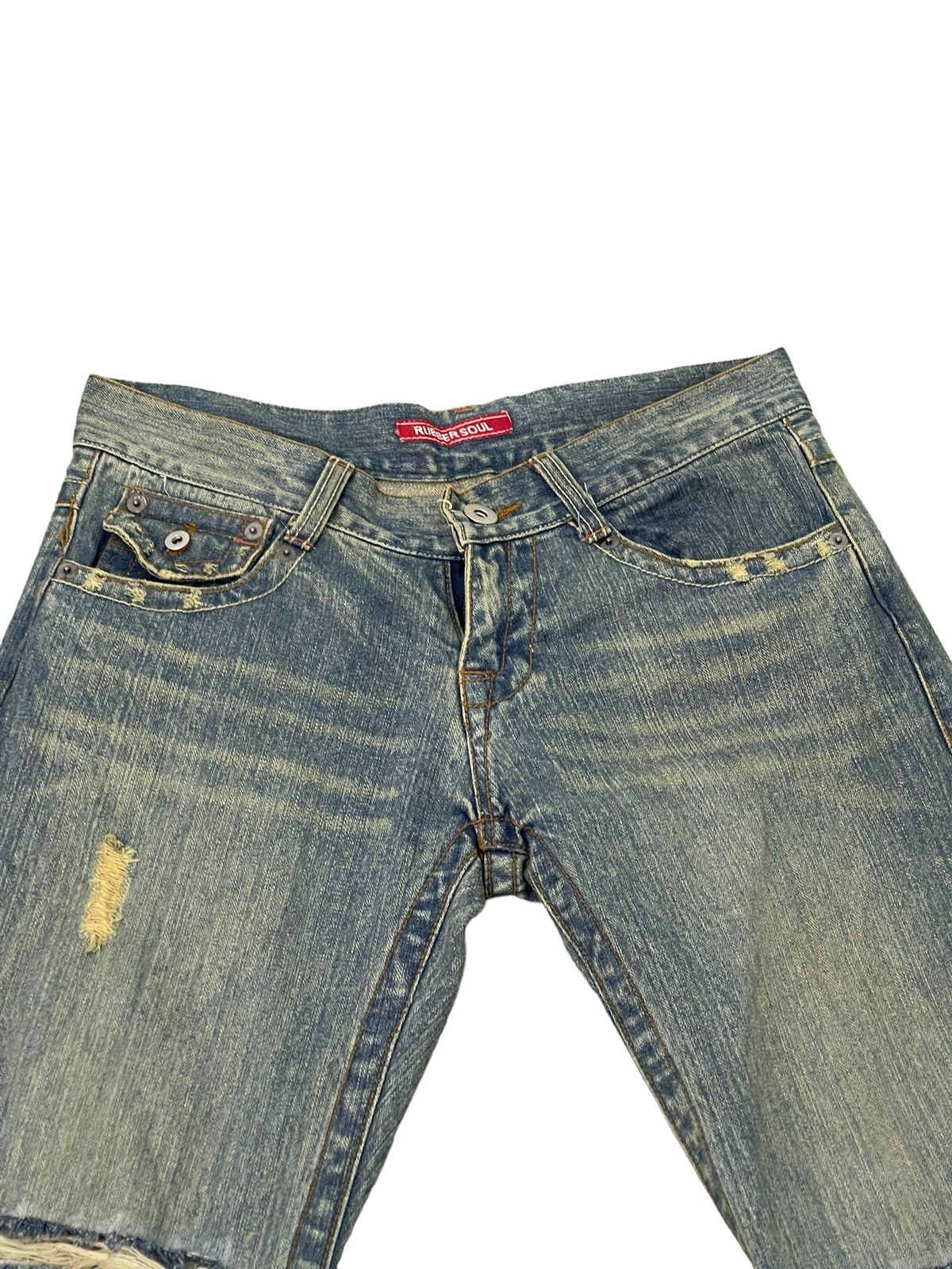 Japanese Brand Flare Jeans Rubber Soul Distress Boot Cut 8🟦0 Size US 33 - 8 Thumbnail