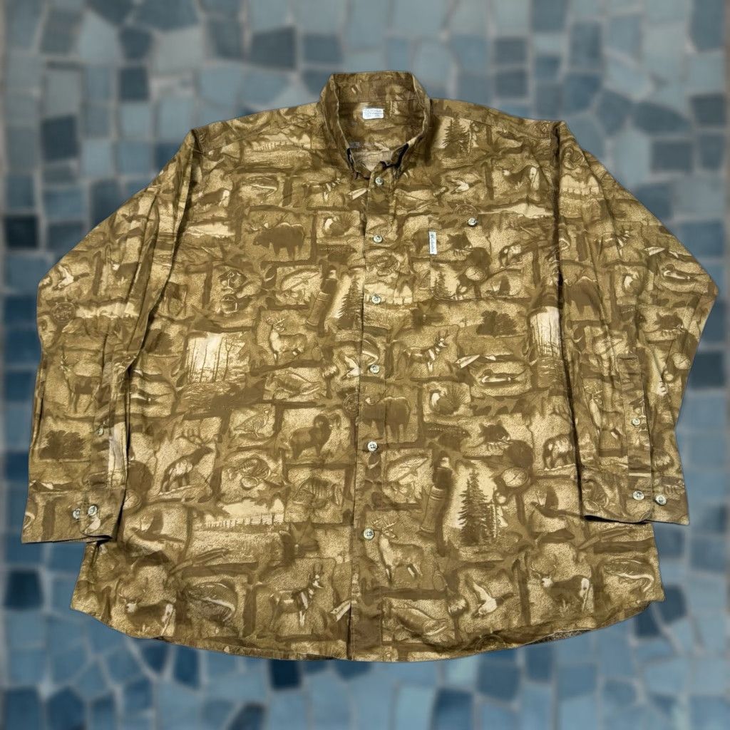 Vintage Columbia Shirt Mens 2XL All Over Print Outdoor Hunting Moose Brown Button-Up Casual Size US XXL / EU 58 / 5 - 1 Thumbnail