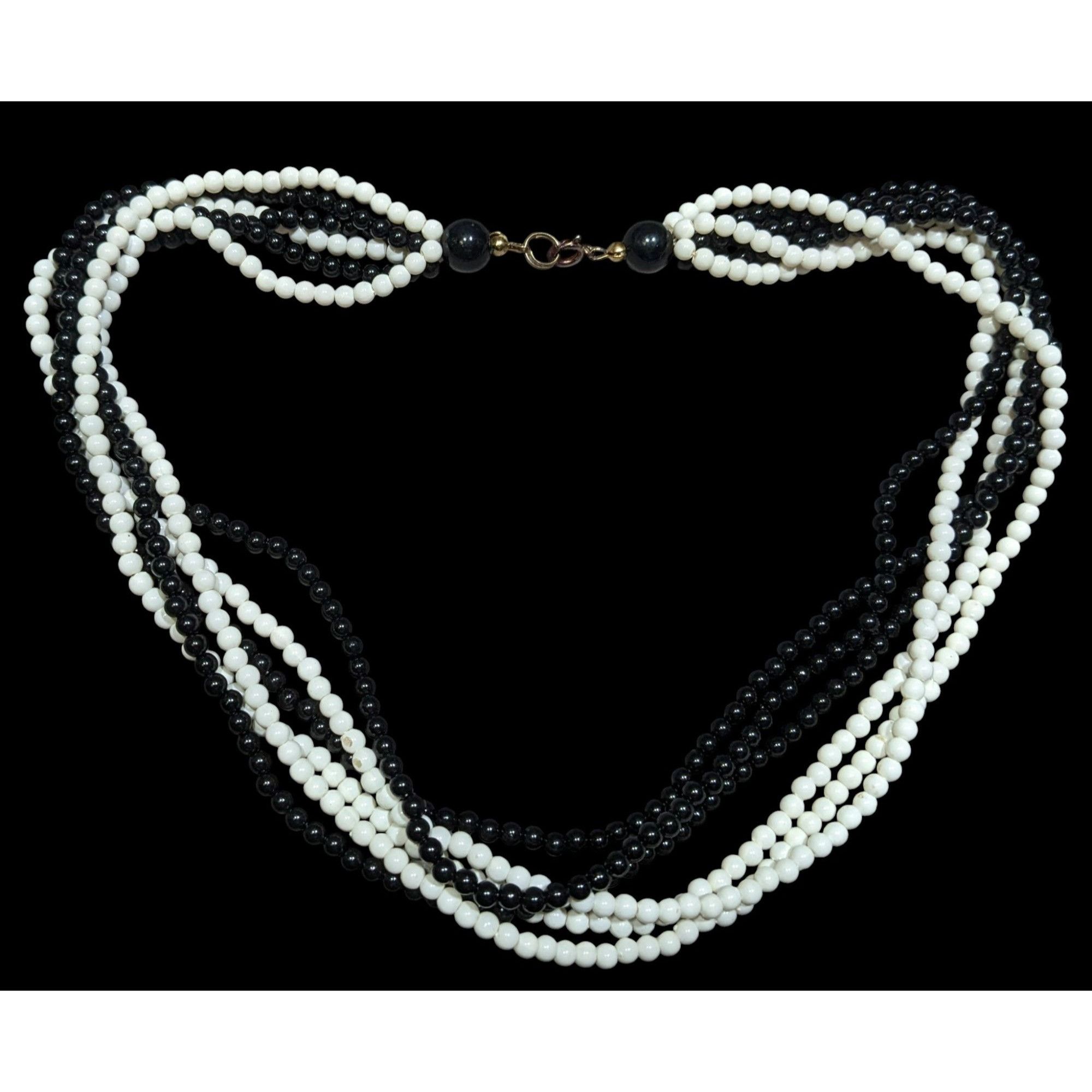 Other Vintage Black And White Multi-Strand Beaded Necklace With Go Size ONE SIZE - 1 Thumbnail