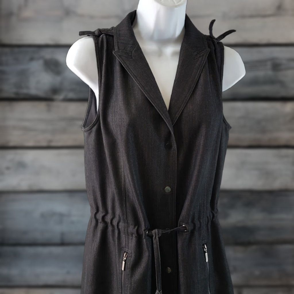 Calvin Klein Calvin Klein Womens Dress Sz 10 Black Sleeveless A-Line Knee Length Snap Buttons Drawstring Waist Collared Neckline Regular Womens Size L / US 10 / IT 46 - 1 Thumbnail