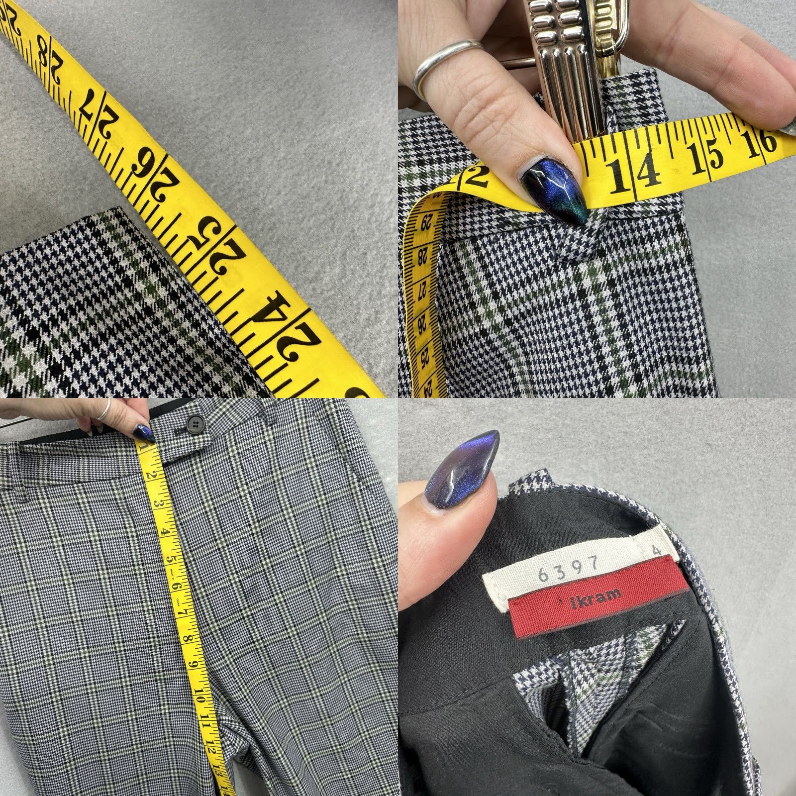 6397 6397 Pants Trousers Womens 4 Plaid Ankle Taper Brown Houndstooth Wool 96% Elastane 4% Slim Front Regular Homespun 80s 90s Hipster Women Size 27" / US 4 / IT 40 - 9 Thumbnail