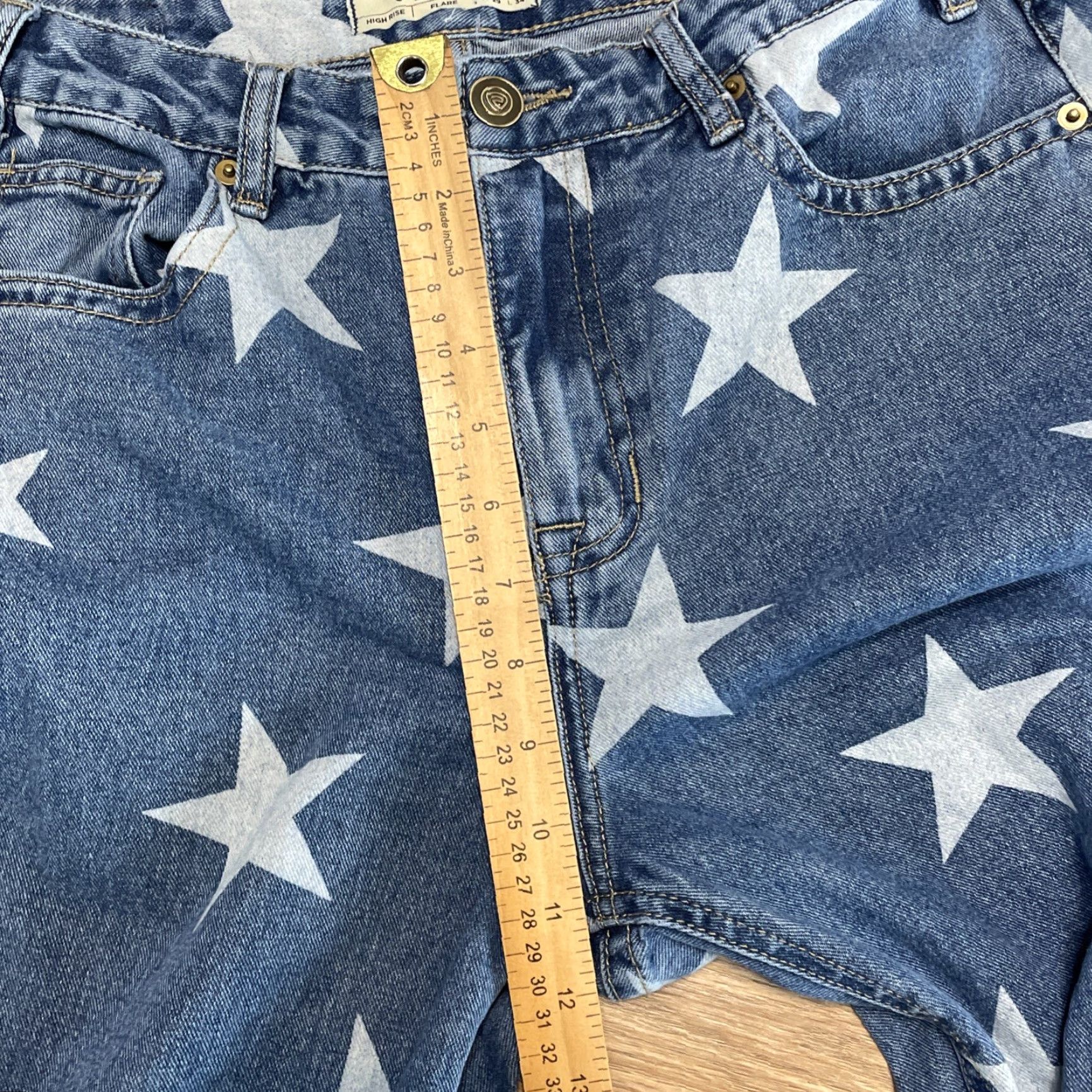 Vintage VINTAGE Rock & Roll Denim Womens Flared Jeans High Rise 29x34 Blue Star Print Size 29" - 6 Thumbnail