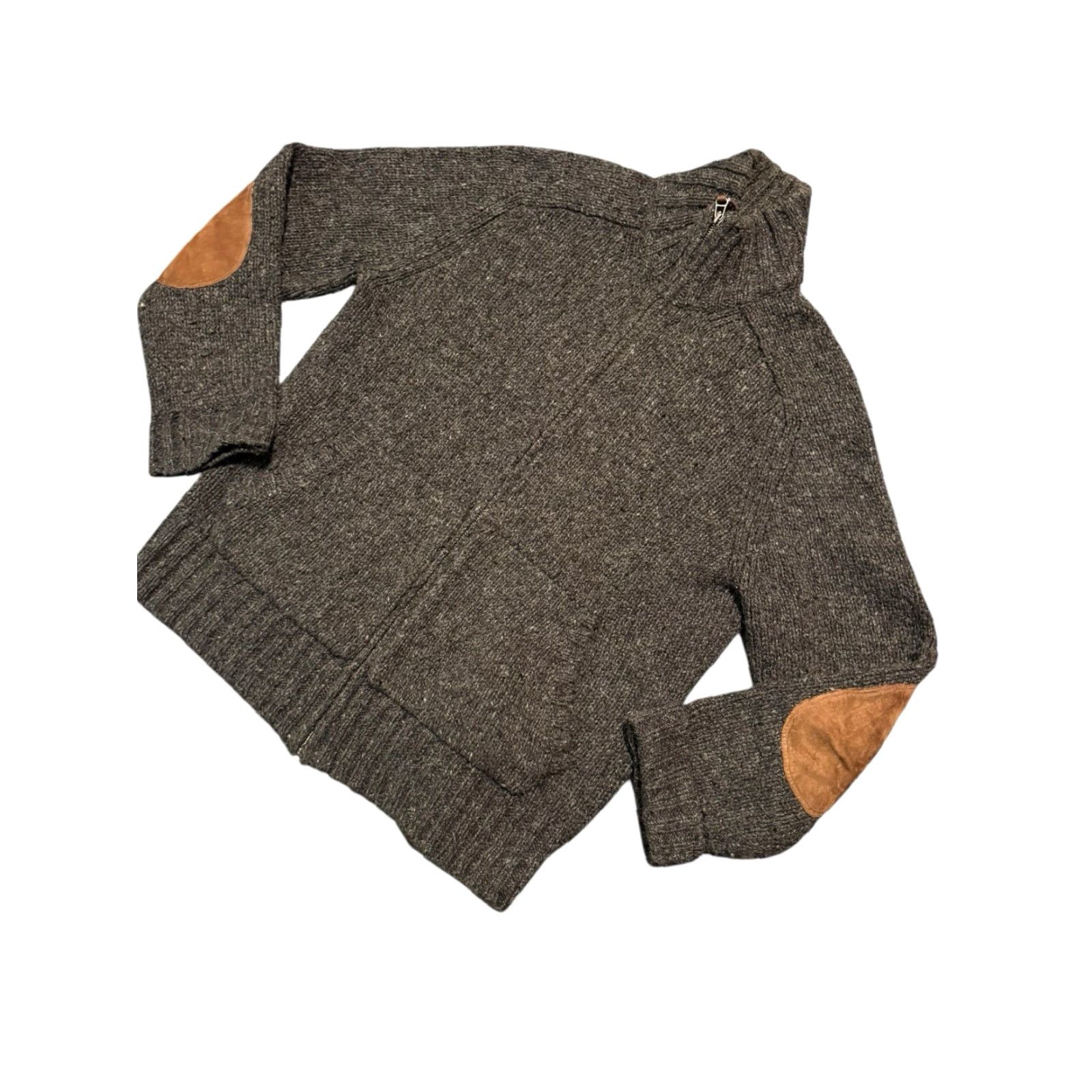 Polo Ralph Lauren VINTAGE Polo Ralph Lauren Full Zip Sweater Men M Gray Alpaca Wool Knit Leather Elbow Patch Slim Pockets Mock Neck Long Sleeve Size US M / EU 48-50 / 2 - 4 Thumbnail