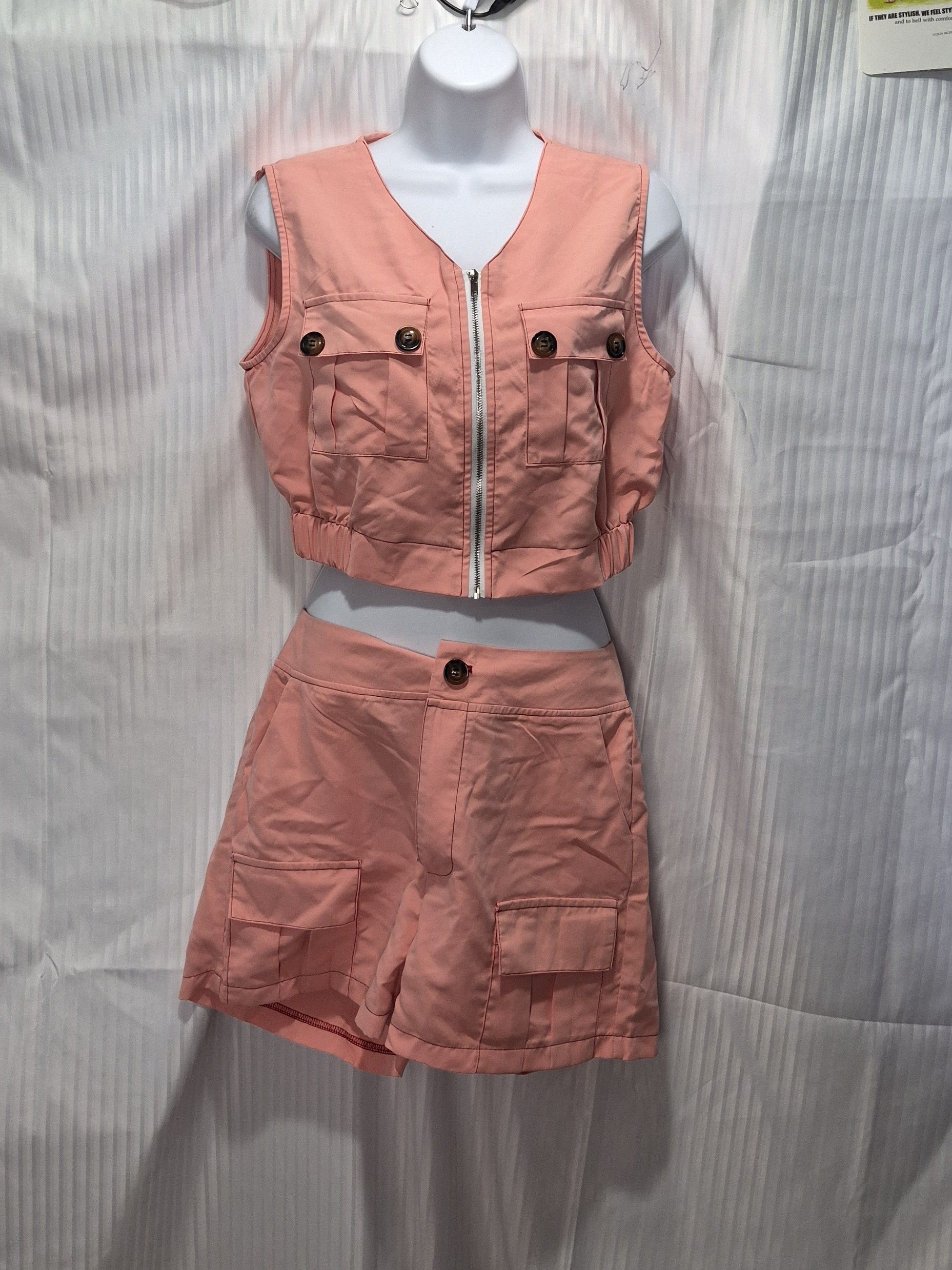 Other Sleeveless Zip Crop and Cargo Shorts Set - Pink Size Small Size S / US 4 / IT 40 - 2 Thumbnail