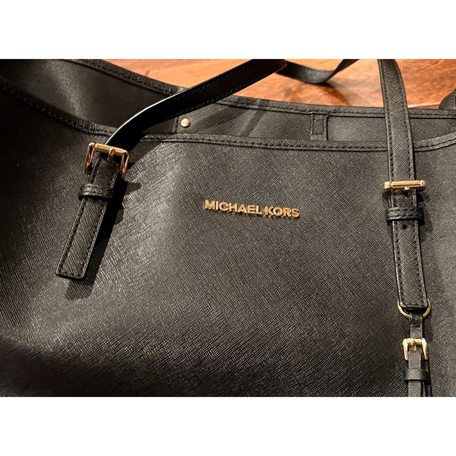 Michael Kors Michael Kors Satchel Handbag Women's Large Jet Set Black Monogram Purse Size ONE SIZE - 3 Thumbnail
