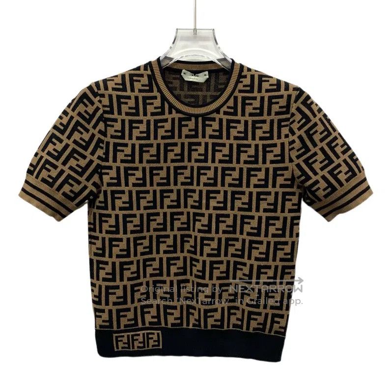 Fendi Dark brown logo letter all-over print round neck sho