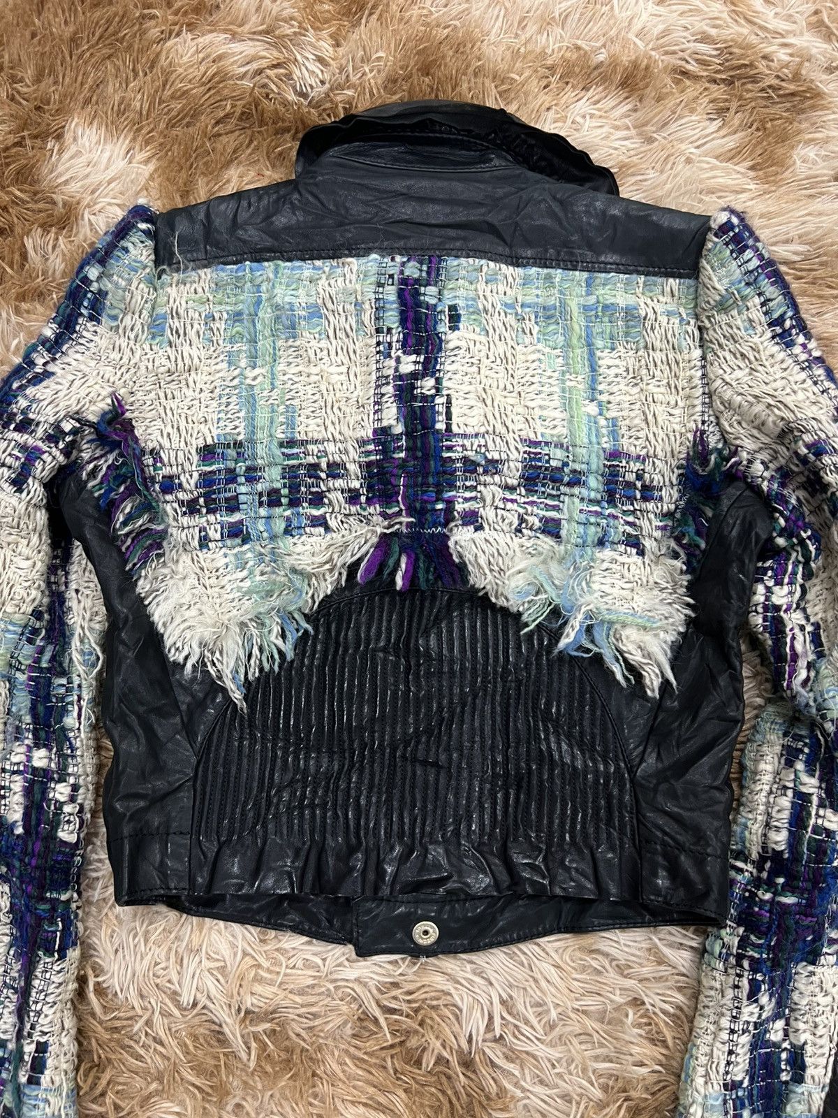 Dsquared2 DSQUARED² Archival Mixed-Media Tweed & Leather Moto Jacket Size US XXS / EU 40 - 4 Thumbnail