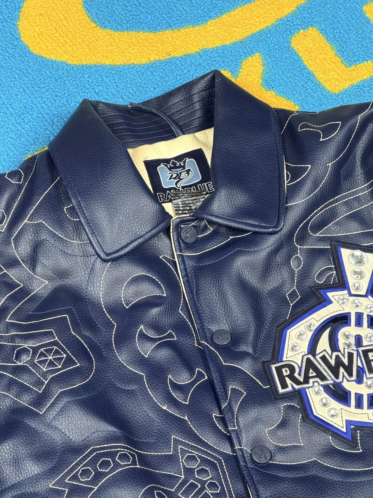 JNCO Raw Blue Ice Man Leather Varsity Jacket Size L Size US L / EU 52-54 / 3 - 11 Thumbnail