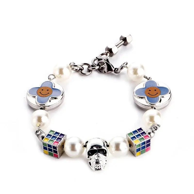 Jewelry Petal Cross Wild Round Bead Skull Hip Hop Couple Bracelet Size ONE SIZE - 1 Thumbnail