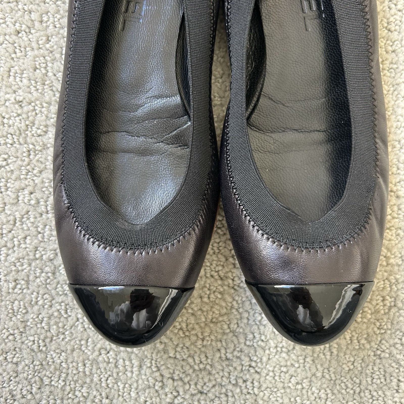 Chanel CHANEL Women’s Cap Toe Black Leather Ballet Flats Logo CC Si Size US 6.5 / IT 36.5 - 3 Thumbnail