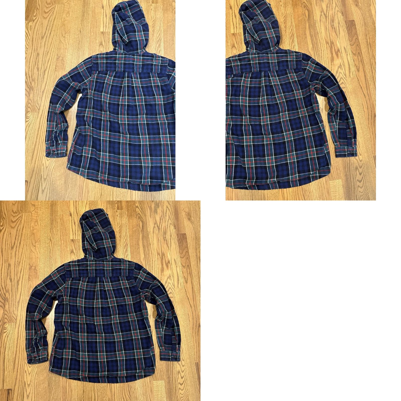 Vintage LL Bean Relaxed Fit Flannel Hoodie Shirt Medium Blue Plaid Full Zip Size M / US 6-8 / IT 42-44 - 8 Thumbnail