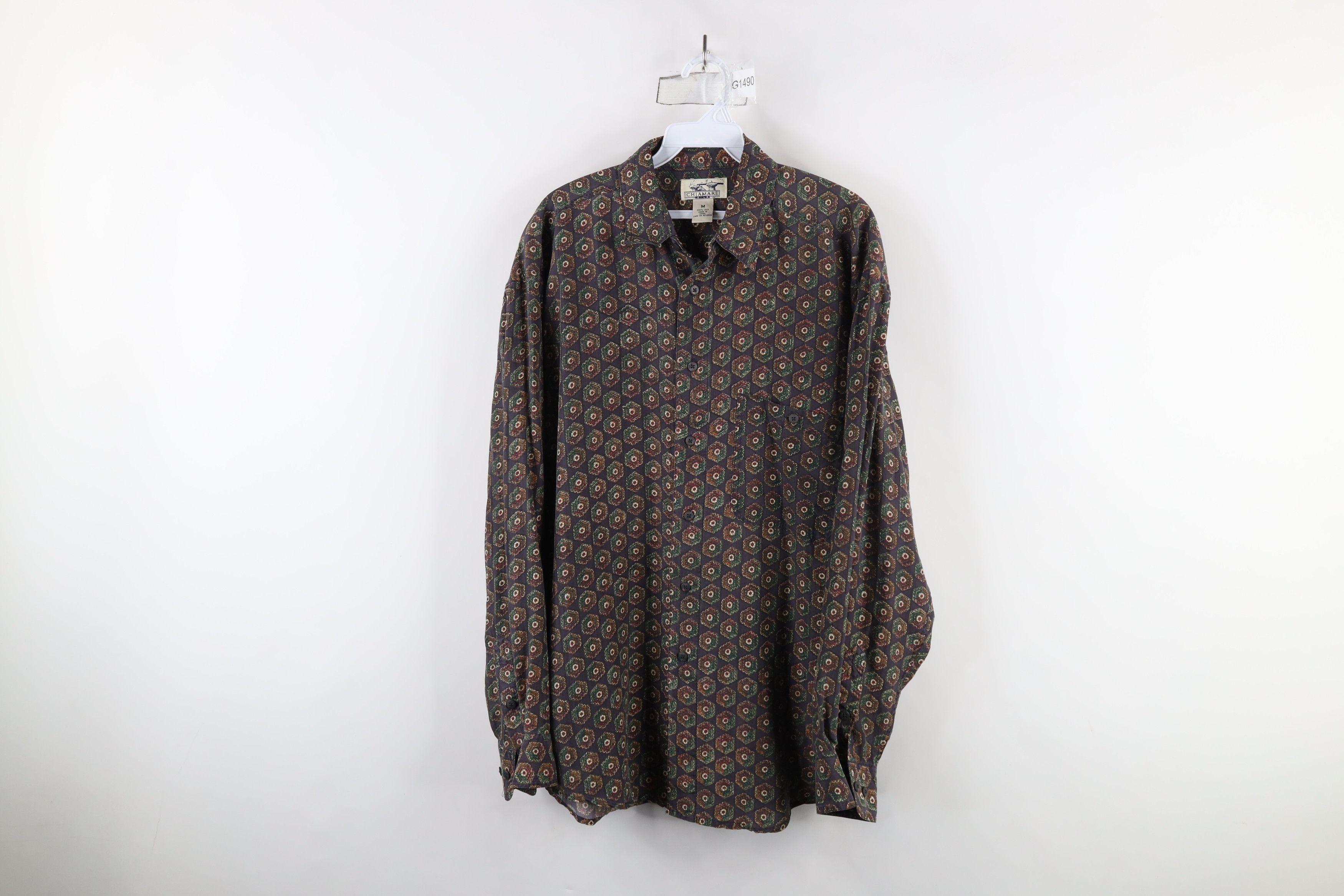 Vintage Vintage 90s Streetwear Geometric Silk Collared Button Shirt Size US M / EU 48-50 / 2 - 1 Thumbnail