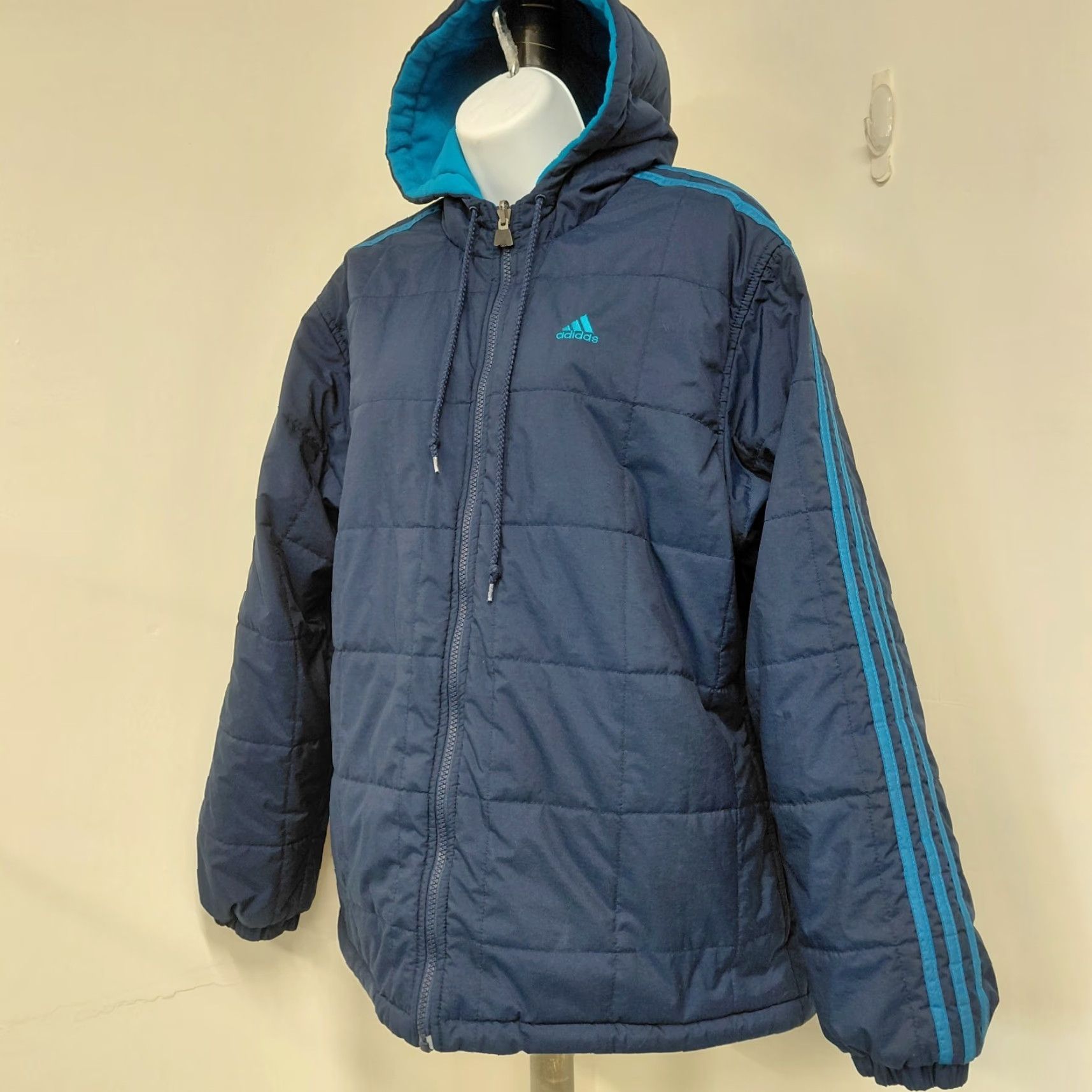 Adidas Adidas Reversible Jacket Womens L Large Blue Hooded Striped Lining Turquoise Stripe Track Jacket Short Sleeve? Wait. Size L / US 10 / IT 46 - 3 Thumbnail