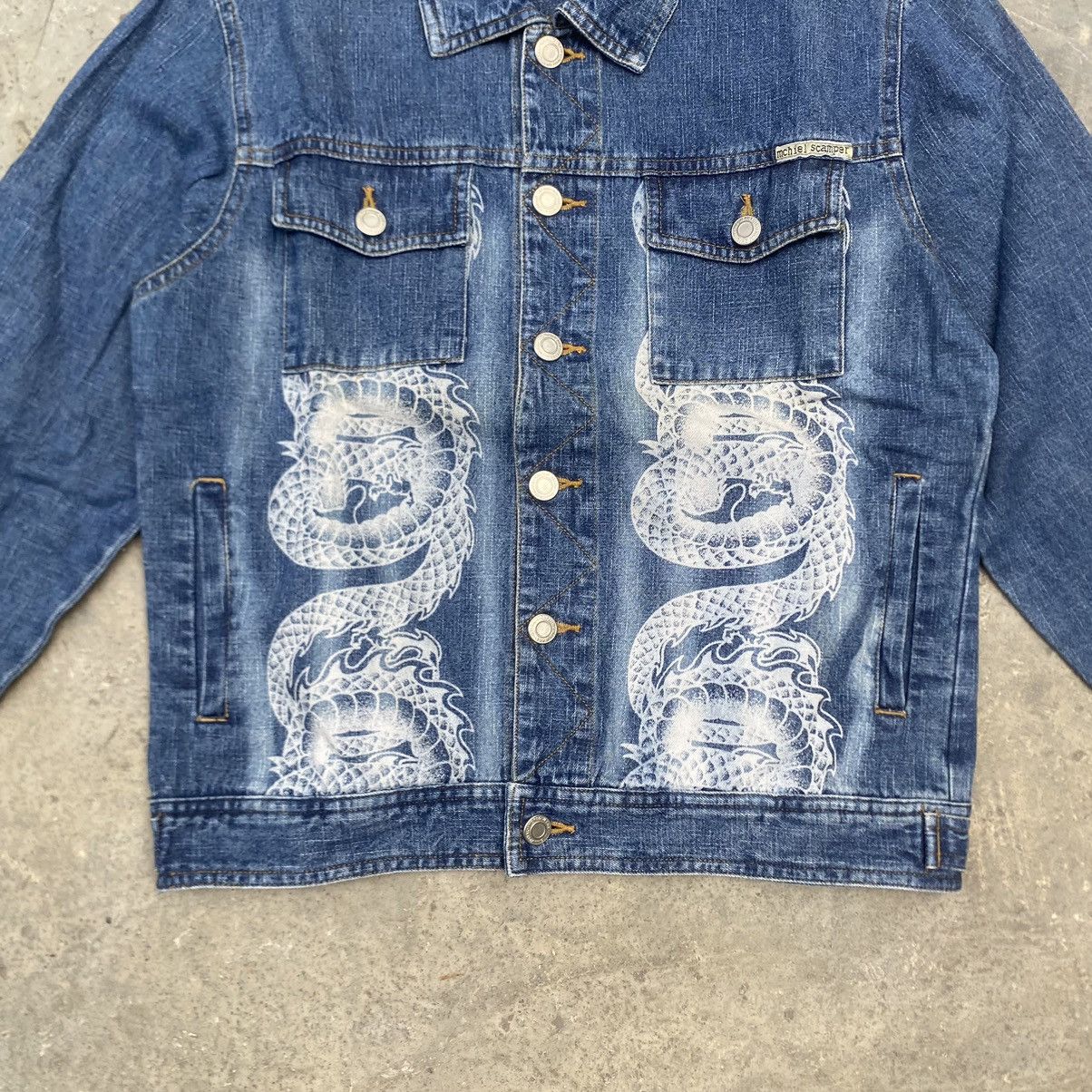 If Six Was Nine Y2K Pizza Toast Dragon Print Denim Jacket Size US M / EU 48-50 / 2 - 4 Thumbnail