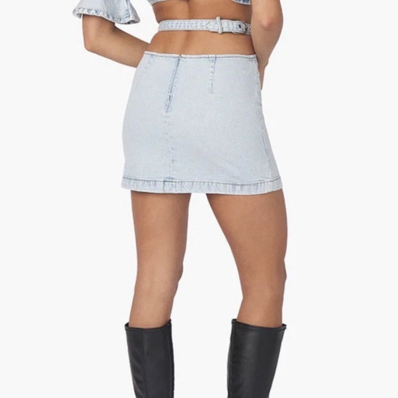 WeWoreWhat We Wore What Cutout Waist Belted Denim Mini Skirt Size XL Size 36" / US 14 / IT 50 - 2 Thumbnail