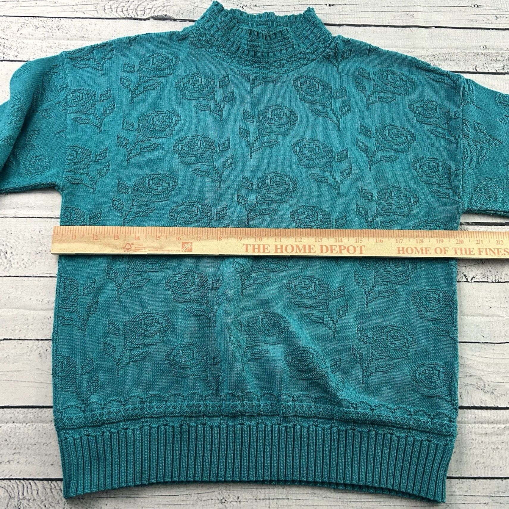 Vintage VINTAGE Kenneth Too Floral Knit Mock Neck Sweater Women's M Teal USA Size M / US 6-8 / IT 42-44 - 4 Thumbnail