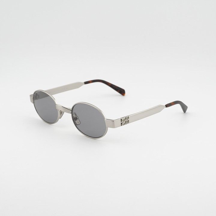 Miu Miu Miu Miu MUB51S 21M50Q Sunglasses Old Silver Oval Frame, Grey Size ONE SIZE - 1 Thumbnail
